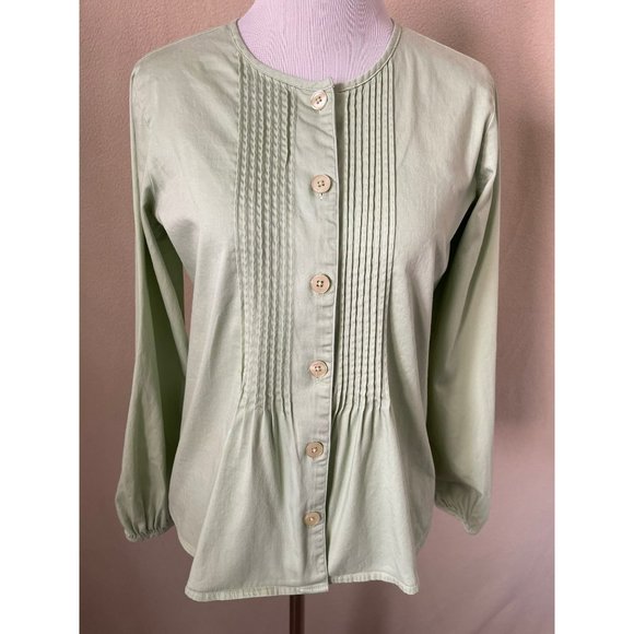 Van Heusen Sage Green Stacked Front Button-Down Long-Sleeve Blouse - Picture 1 of 11